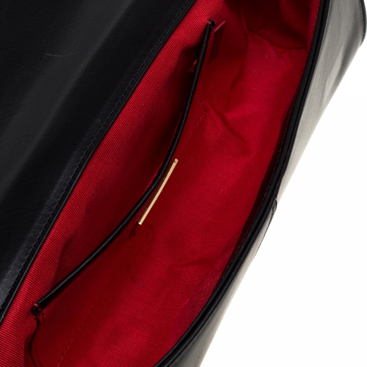 Pre Owned Christian Louboutin Black Leather Marquise Spiked Clutch