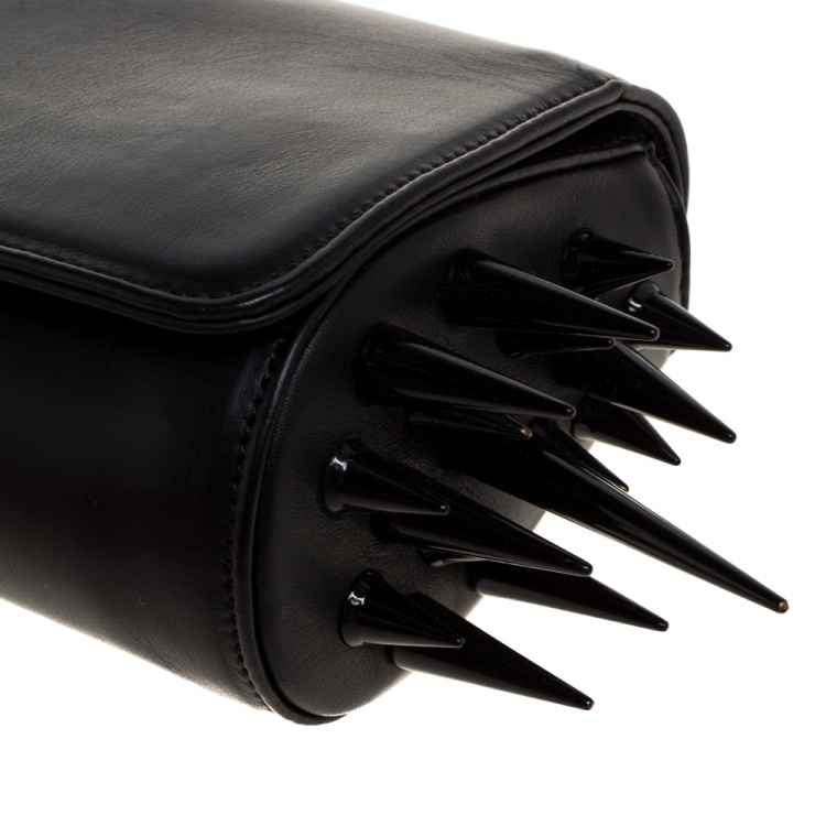 Pre Owned Christian Louboutin Black Leather Marquise Spiked Clutch