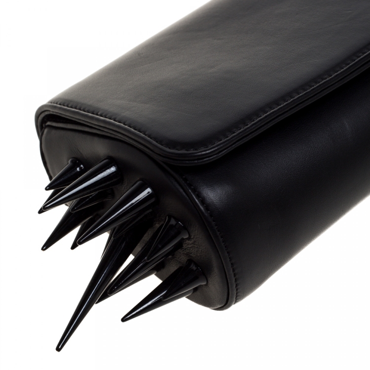 Pre Owned Christian Louboutin Black Leather Marquise Spiked Clutch