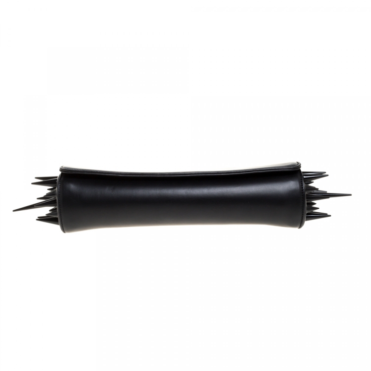 Pre Owned Christian Louboutin Black Leather Marquise Spiked Clutch