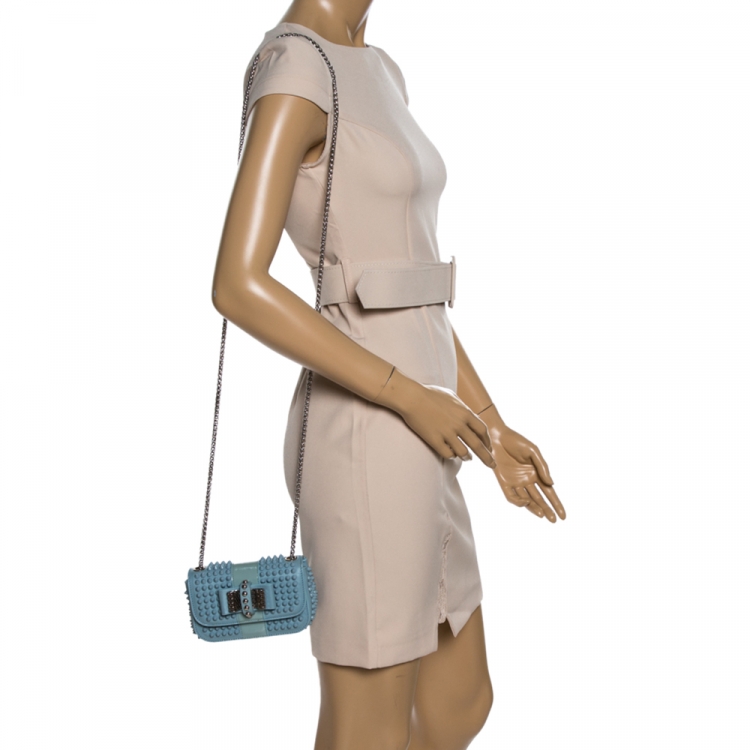 Pre Owned Christian Louboutin Blue Leather Mini Spiked Sweet Charity Crossbody Bag