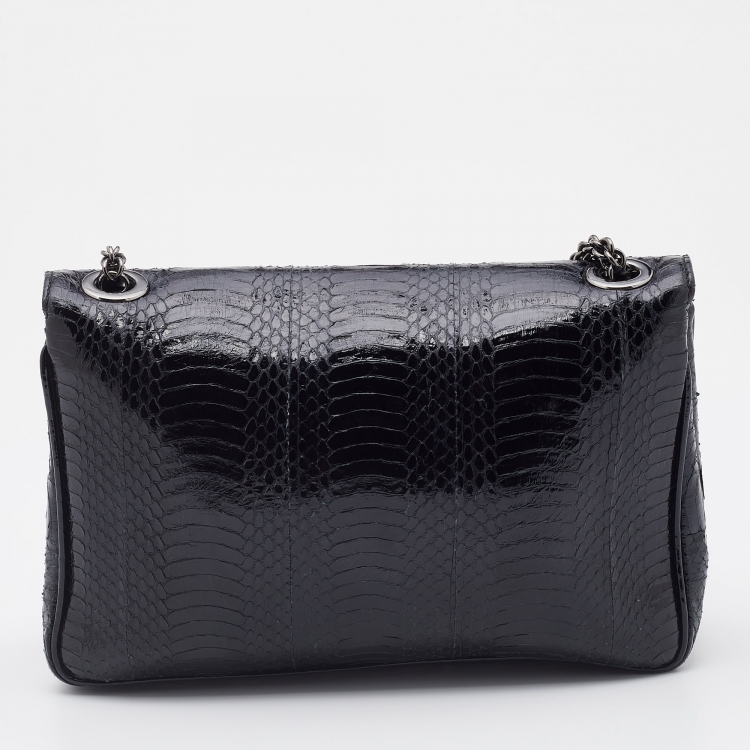 Pre Owned Christian Louboutin Black Water Snake Leather Artemis Chain Shoulder Bag