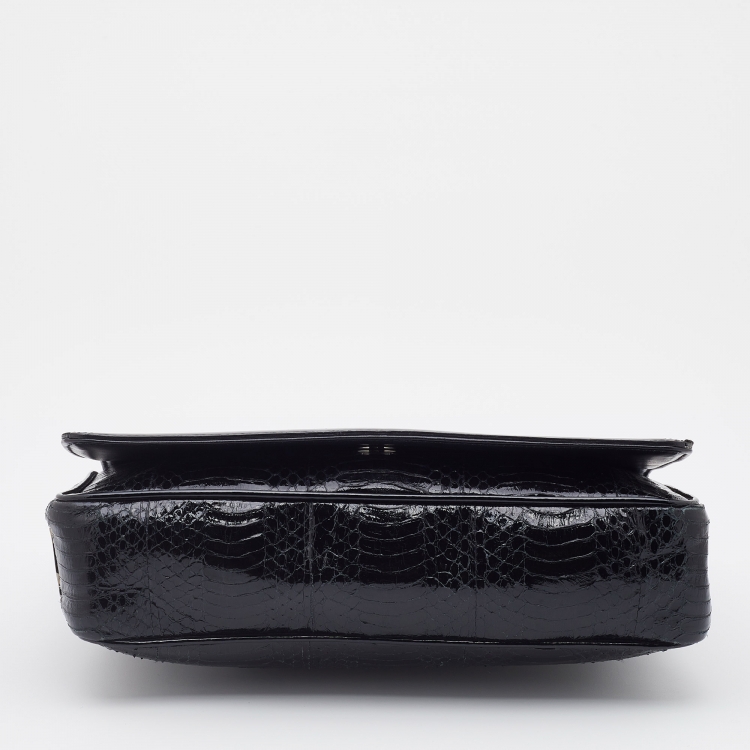 Pre Owned Christian Louboutin Black Water Snake Leather Artemis Chain Shoulder Bag