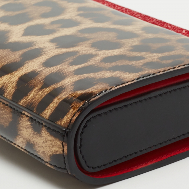 Pre Owned Christian Louboutin Brown  Leopard Print Patent Leather Vanite Clutch 