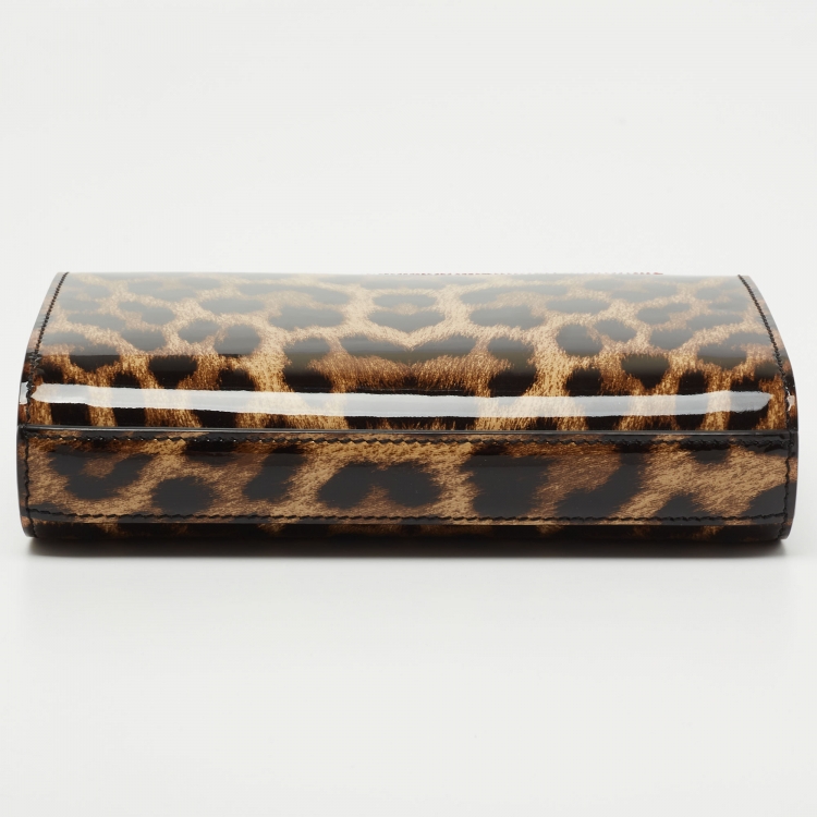 Pre Owned Christian Louboutin Brown  Leopard Print Patent Leather Vanite Clutch 