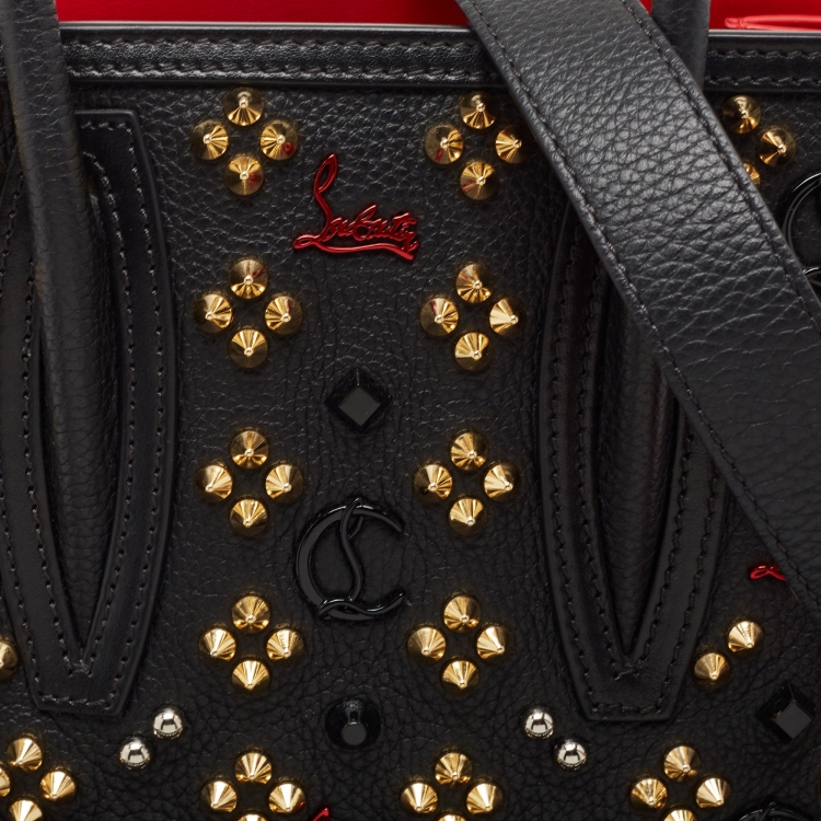 Pre Owned Christian Louboutin Black/Red Leather Mini Studded Paloma Tote