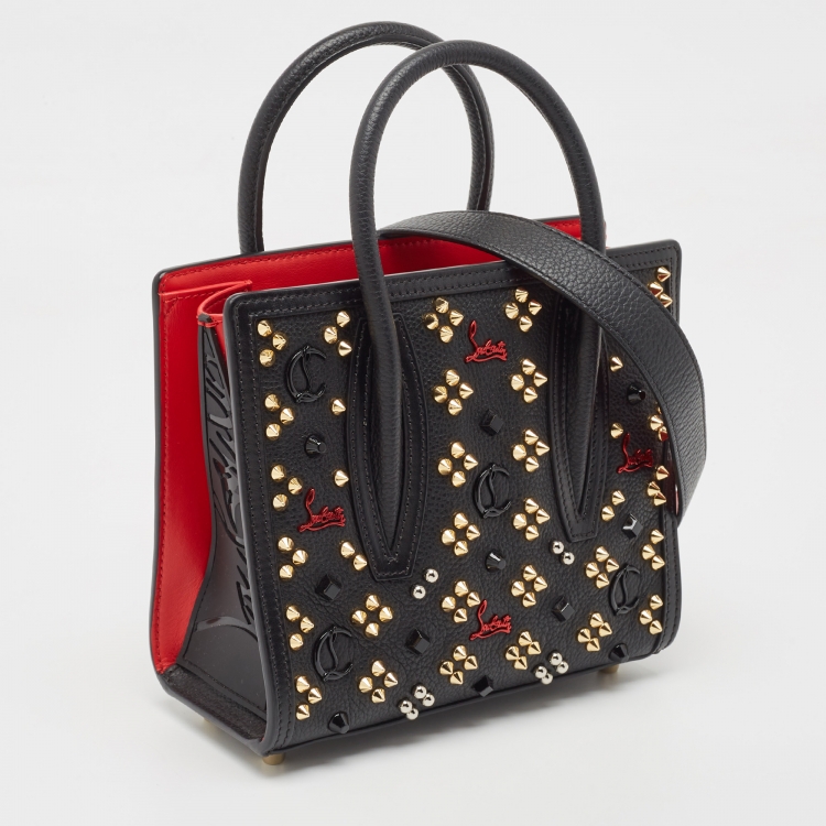 Pre Owned Christian Louboutin Black/Red Leather Mini Studded Paloma Tote