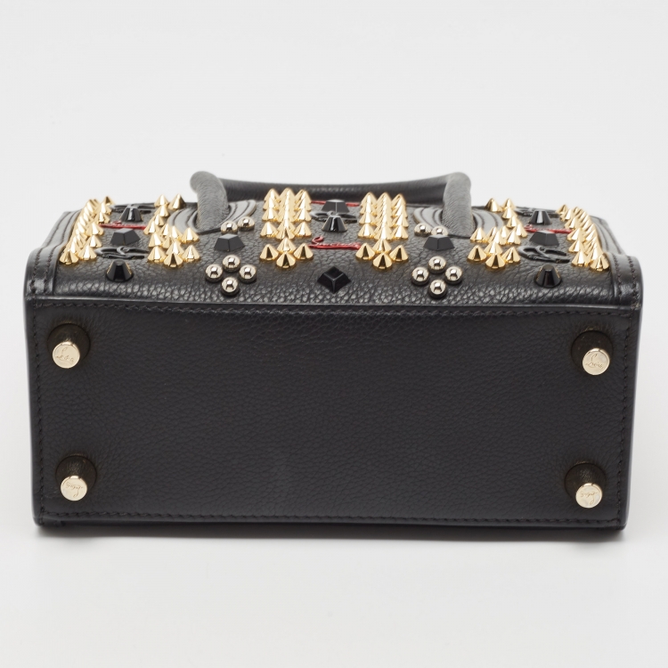 Pre Owned Christian Louboutin Black/Red Leather Mini Studded Paloma Tote