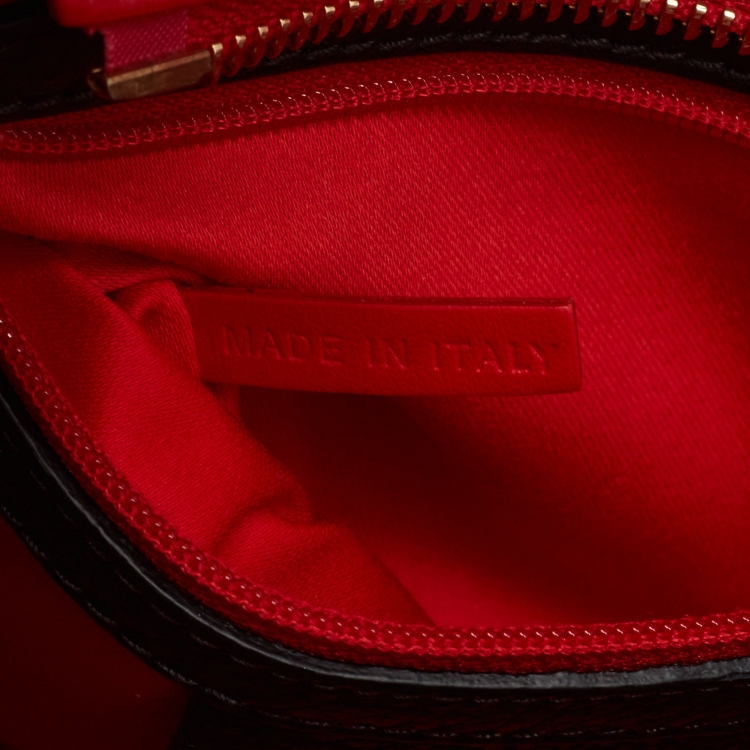 Pre Owned Christian Louboutin Black/Red Leather Mini Studded Paloma Tote