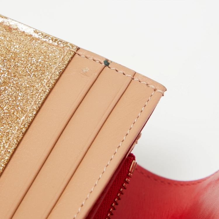 Pre Owned Christian Louboutin Gold Patent Leather Glitter Riviera Clutch