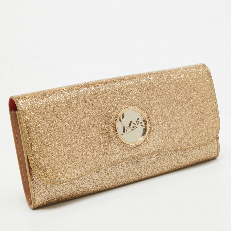 Pre Owned Christian Louboutin Gold Patent Leather Glitter Riviera Clutch