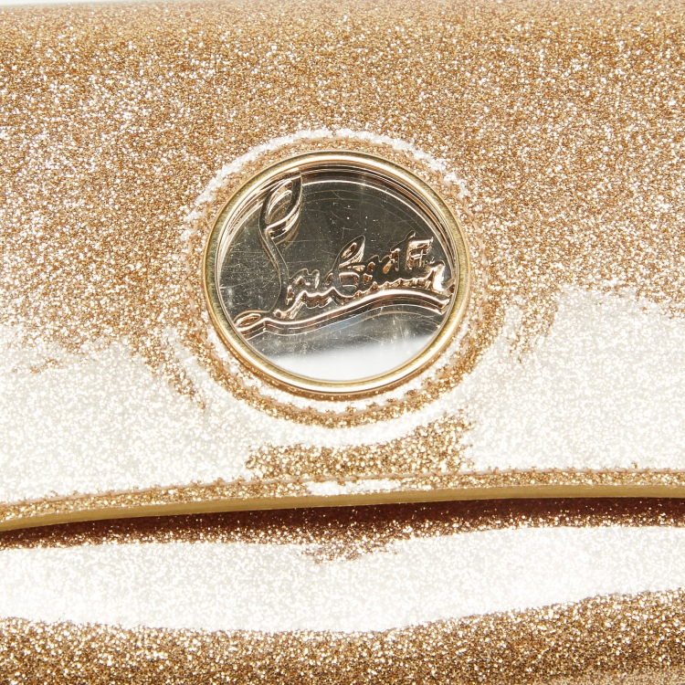 Pre Owned Christian Louboutin Gold Patent Leather Glitter Riviera Clutch