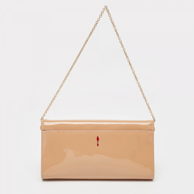 Pre Owned Christian Louboutin Beige Patent Leather Riviera Clutch