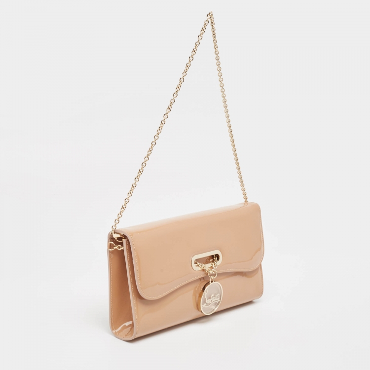Pre Owned Christian Louboutin Beige Patent Leather Riviera Clutch