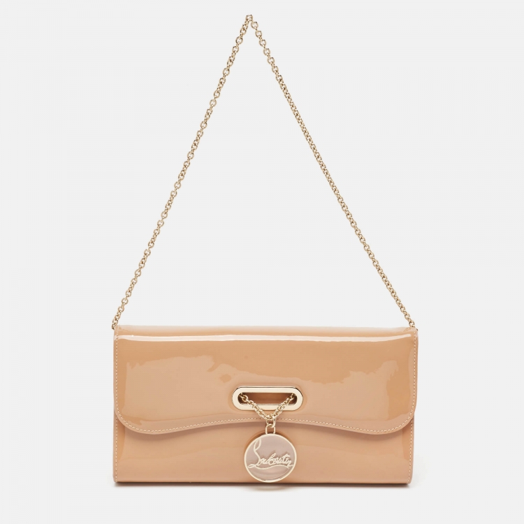 Pre Owned Christian Louboutin Beige Patent Leather Riviera Clutch