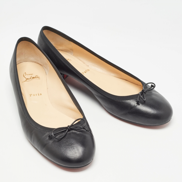 Pre Owned Christian Louboutin Black Leather La Massine Ballet Flats Size 42