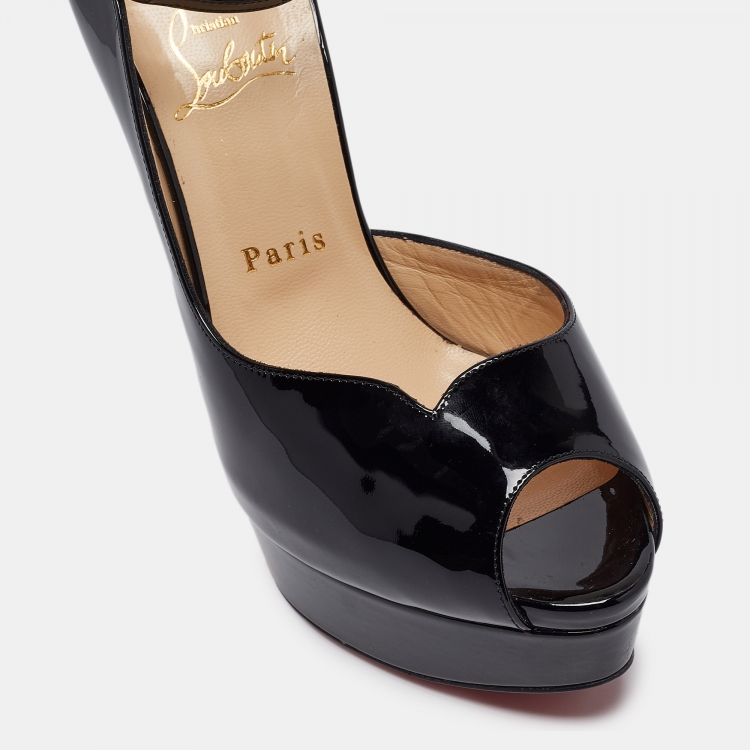 Pre Owned Christian Louboutin Black Patent Leather Round Chick Alta Pumps Size 39