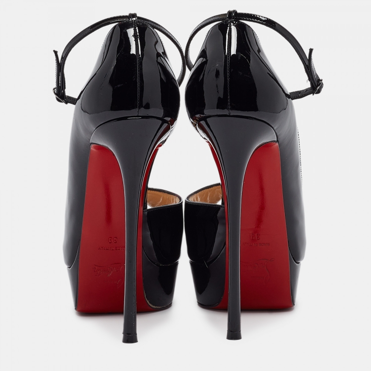 Pre Owned Christian Louboutin Black Patent Leather Round Chick Alta Pumps Size 39