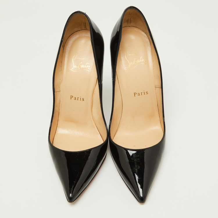Pre Owned Christian Louboutin Black Patent Leather Pigalle Pointed Toe Pumps Size 38.5
