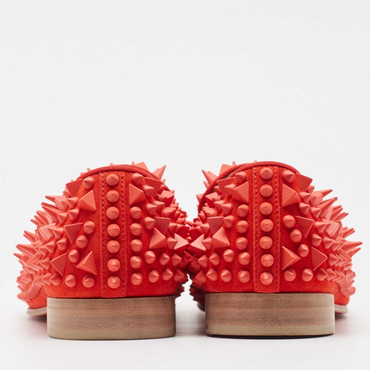 Pre Owned Christian Louboutin Red Suede Spike Smoking Slippers Size 40