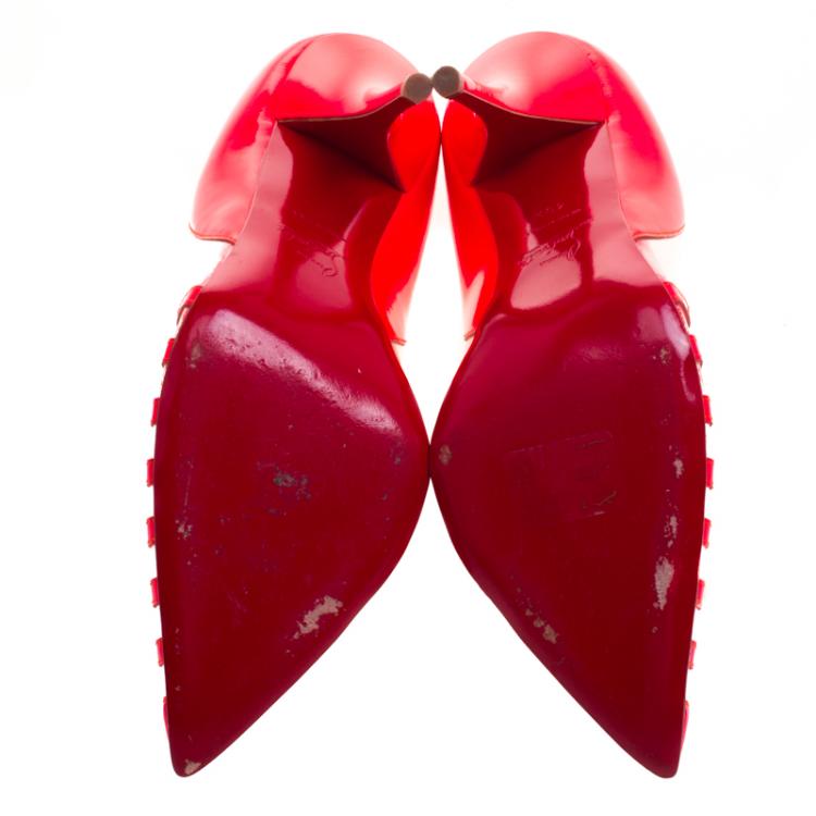 Pre Owned Christian Louboutin Fluorecent Pink Patent Leather and PVC Pivichic Pumps Size 40.5