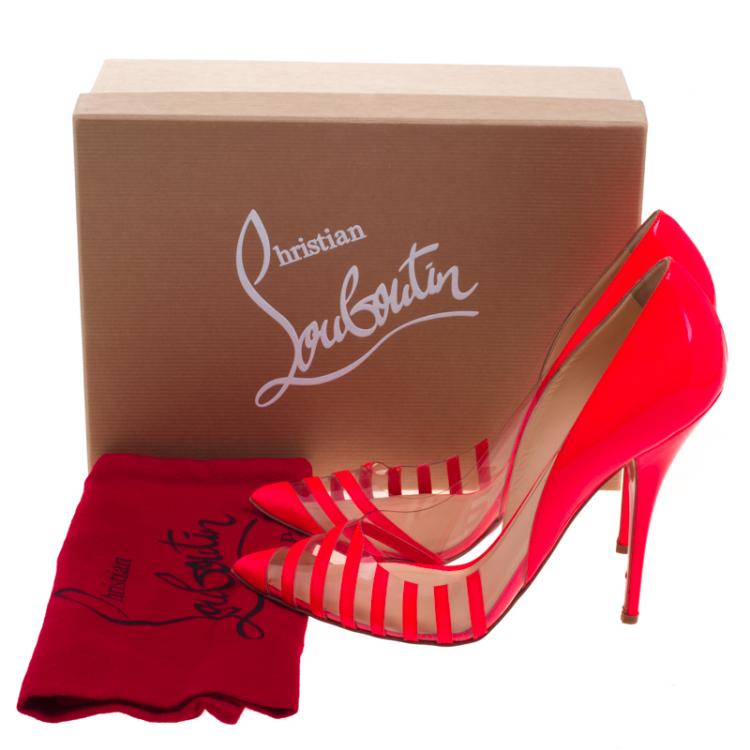 Pre Owned Christian Louboutin Fluorecent Pink Patent Leather and PVC Pivichic Pumps Size 40.5