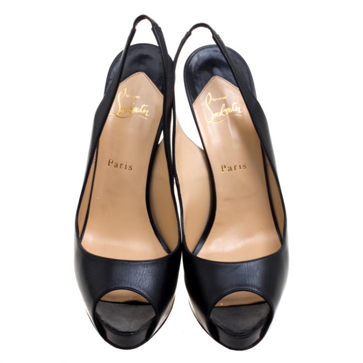Pre Owned Christian Louboutin Black Leather N°Prive Peep Toe Slingback Sandals Size 41