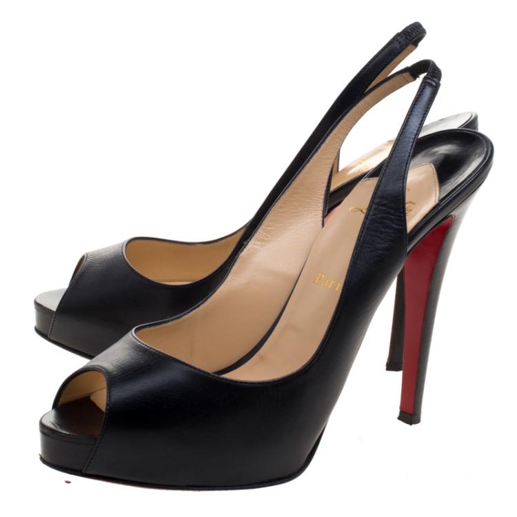 Pre Owned Christian Louboutin Black Leather N°Prive Peep Toe Slingback Sandals Size 41
