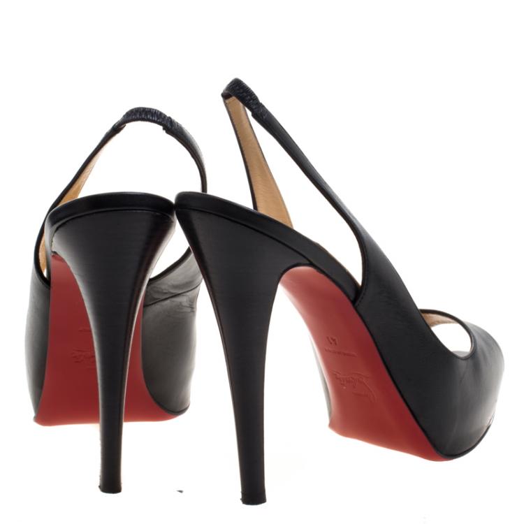 Pre Owned Christian Louboutin Black Leather N°Prive Peep Toe Slingback Sandals Size 41