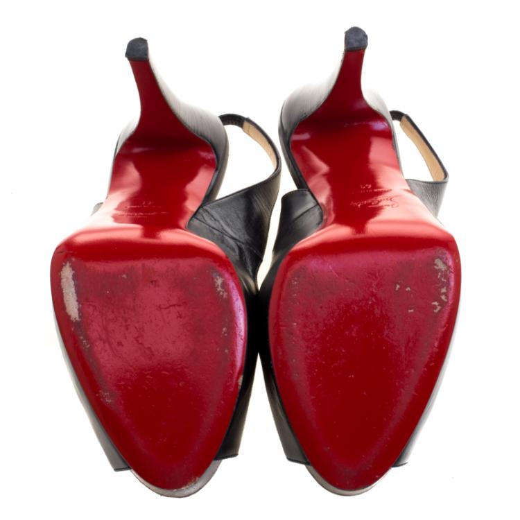 Pre Owned Christian Louboutin Black Leather N°Prive Peep Toe Slingback Sandals Size 41