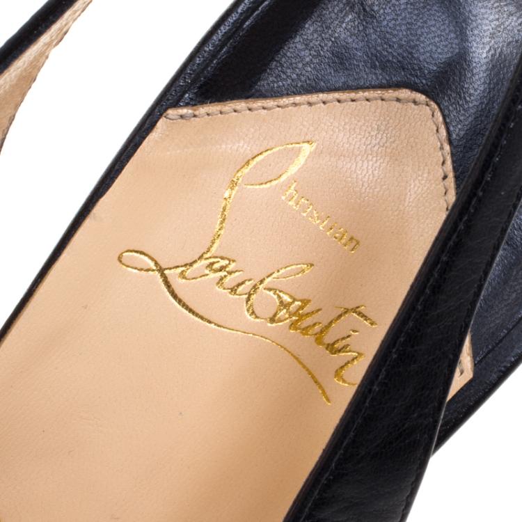 Pre Owned Christian Louboutin Black Leather N°Prive Peep Toe Slingback Sandals Size 41