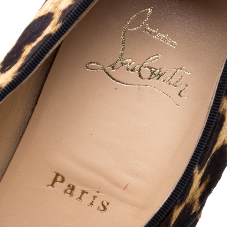 Pre Owned Christian Louboutin Leopard Print Calf Hair Zazou Pointed Toe Oxfords Size 40