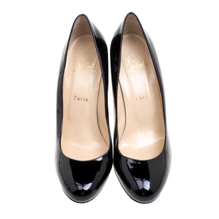 Pre Owned Christian Louboutin Black Patent Leather Fifi Pumps Size 39.5