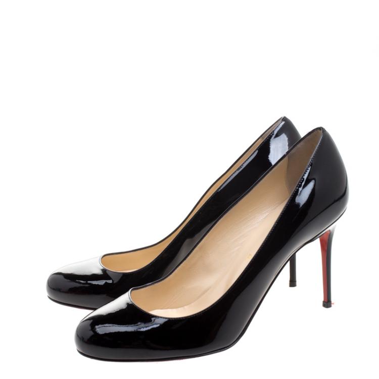 Pre Owned Christian Louboutin Black Patent Leather Fifi Pumps Size 39.5