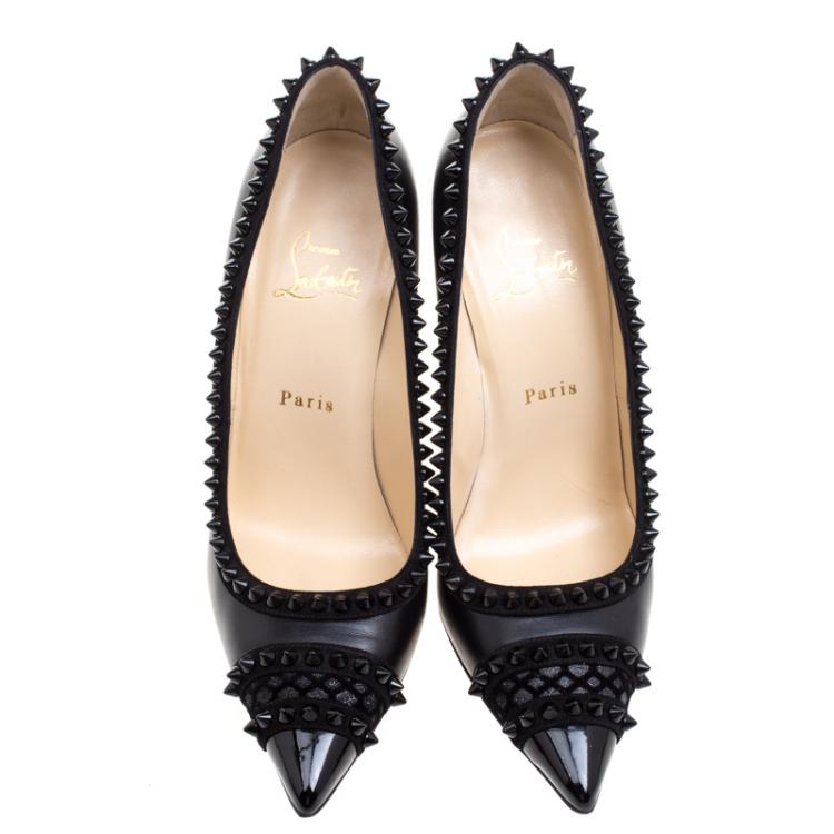 Pre Owned Christian Louboutin Black Leather and Suede Malabar Hill Spiked Pumps Size 39