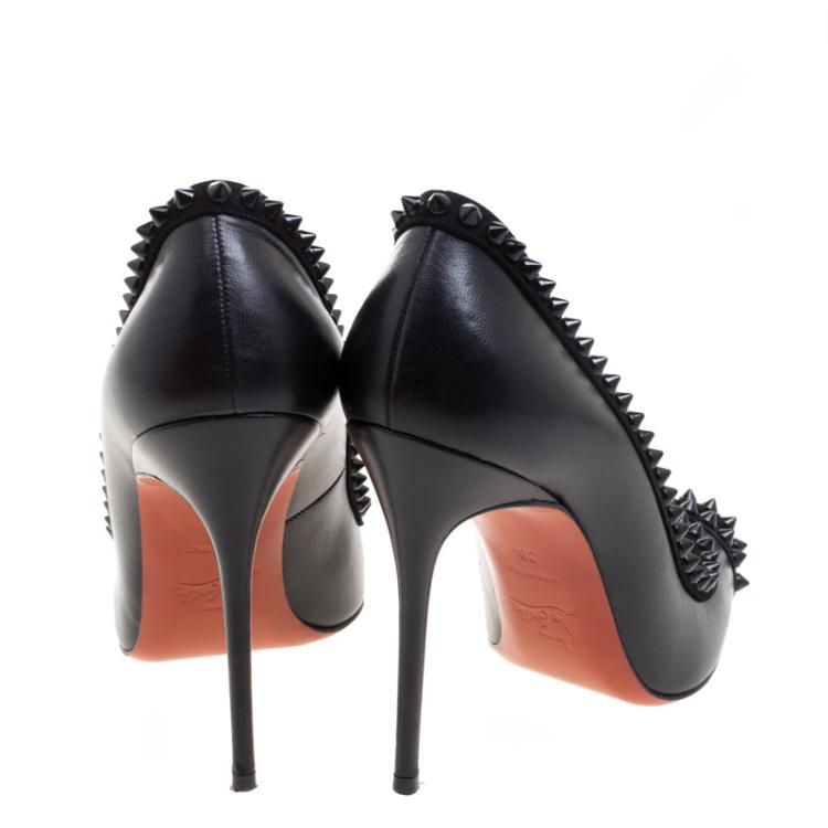 Pre Owned Christian Louboutin Black Leather and Suede Malabar Hill Spiked Pumps Size 39