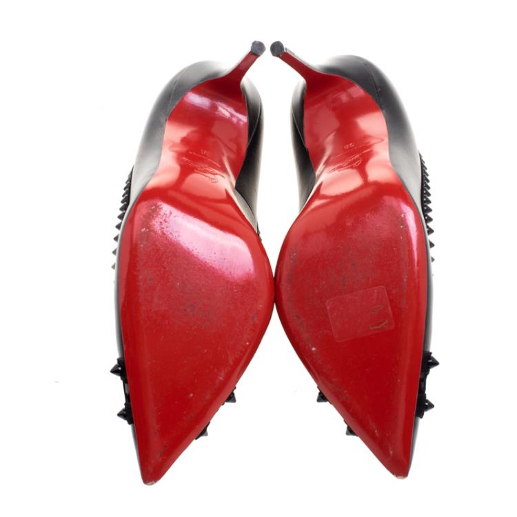 Pre Owned Christian Louboutin Black Leather and Suede Malabar Hill Spiked Pumps Size 39