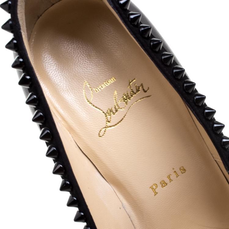 Pre Owned Christian Louboutin Black Leather and Suede Malabar Hill Spiked Pumps Size 39