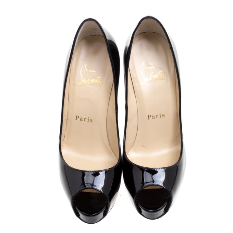 Pre Owned Christian Louboutin Black Patent Leather New Very Prive Peep Toe Pumps Size 35