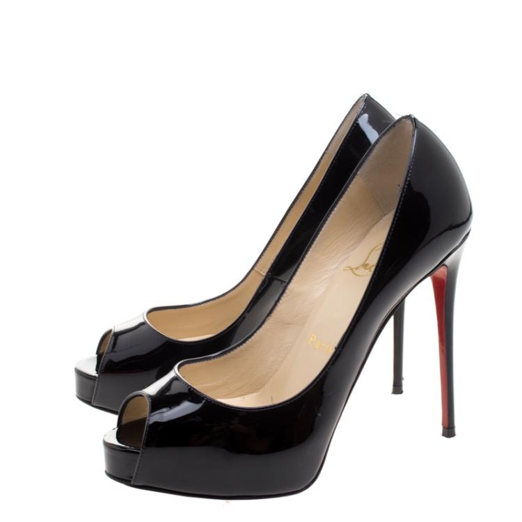 Pre Owned Christian Louboutin Black Patent Leather New Very Prive Peep Toe Pumps Size 35