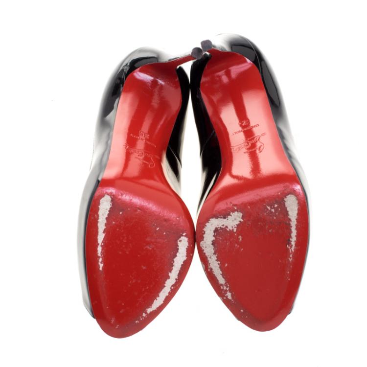 Pre Owned Christian Louboutin Black Patent Leather New Very Prive Peep Toe Pumps Size 35