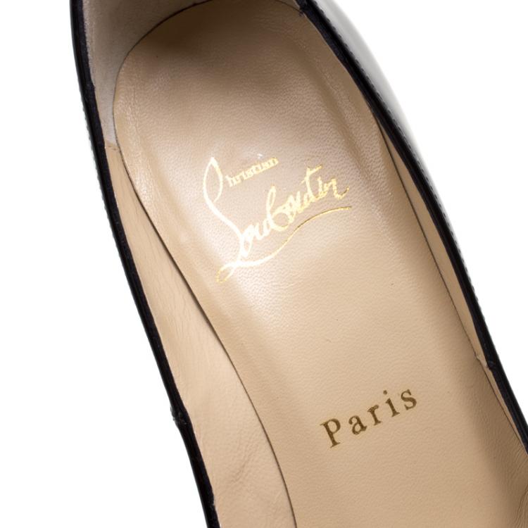 Pre Owned Christian Louboutin Black Patent Leather New Very Prive Peep Toe Pumps Size 35