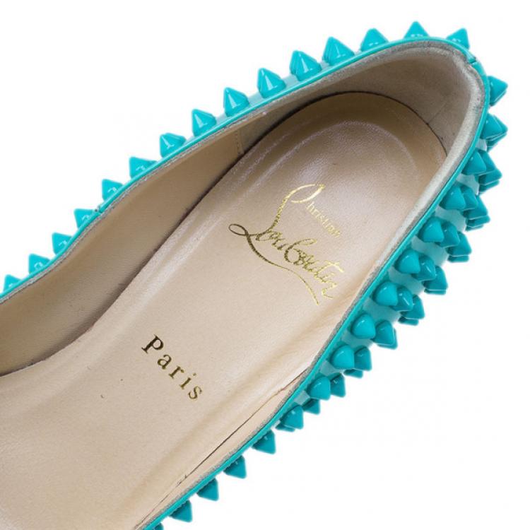 Pre Owned Christian Louboutin Turquoise Patent Pigalle Spikes Pumps Size 38
