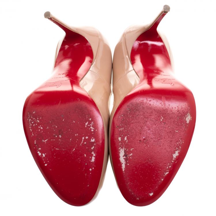 Pre Owned Christian Louboutin Beige Patent Leather Fifi Pumps Size 39.5