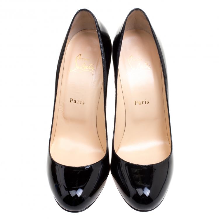 Pre Owned Christian Louboutin Black Patent Leather Fifi Pumps Size 39.5