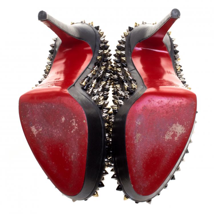 Pre Owned Christian Louboutin Black Leather Bianca Spike Platform Pumps Size 39