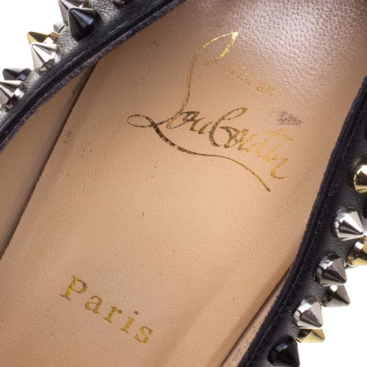 Pre Owned Christian Louboutin Black Leather Bianca Spike Platform Pumps Size 39