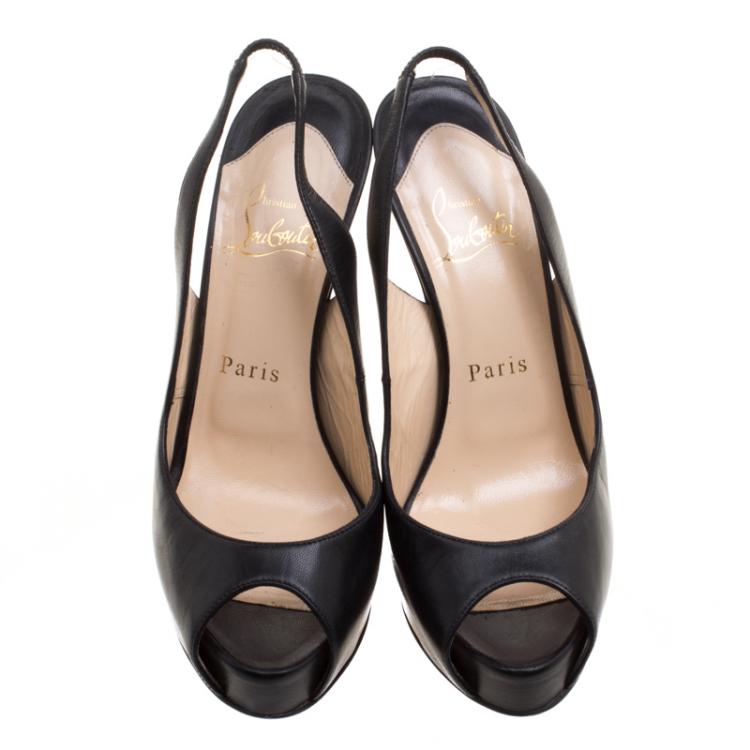 Pre Owned Christian Louboutin Black Leather Rosemin Plexi Wedge Sandals Size 36