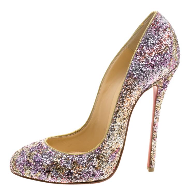 Pre Owned Christian Louboutin Multicolor Glitter Fifi Pumps Size 41