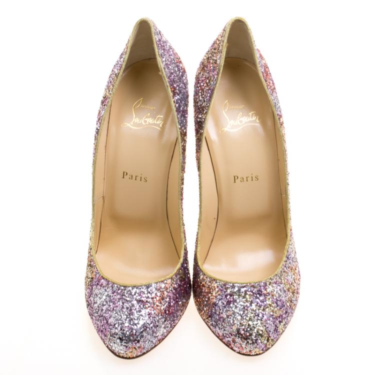 Pre Owned Christian Louboutin Multicolor Glitter Fifi Pumps Size 41